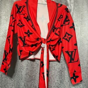 Red Designer Knot-Front Top